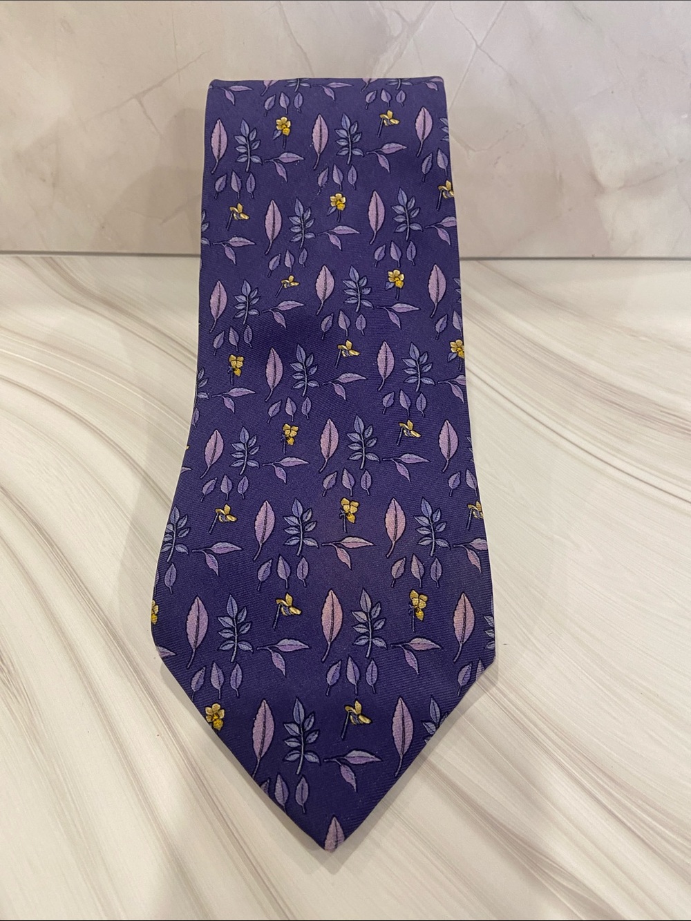 Brooks Brothers Purple Floral Silk Tie with Yellow Accents